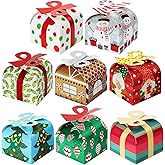 JOYIN 24 PCS 3D Christmas Goody Gift Boxes with Bow for Holiday Xmas Goodie Paper Boxes, School Classroom Party Supplies, Candy Treat Cardboard Cookie Boxes for Gift Giving (3.75” x 3.75” x 3.1”)