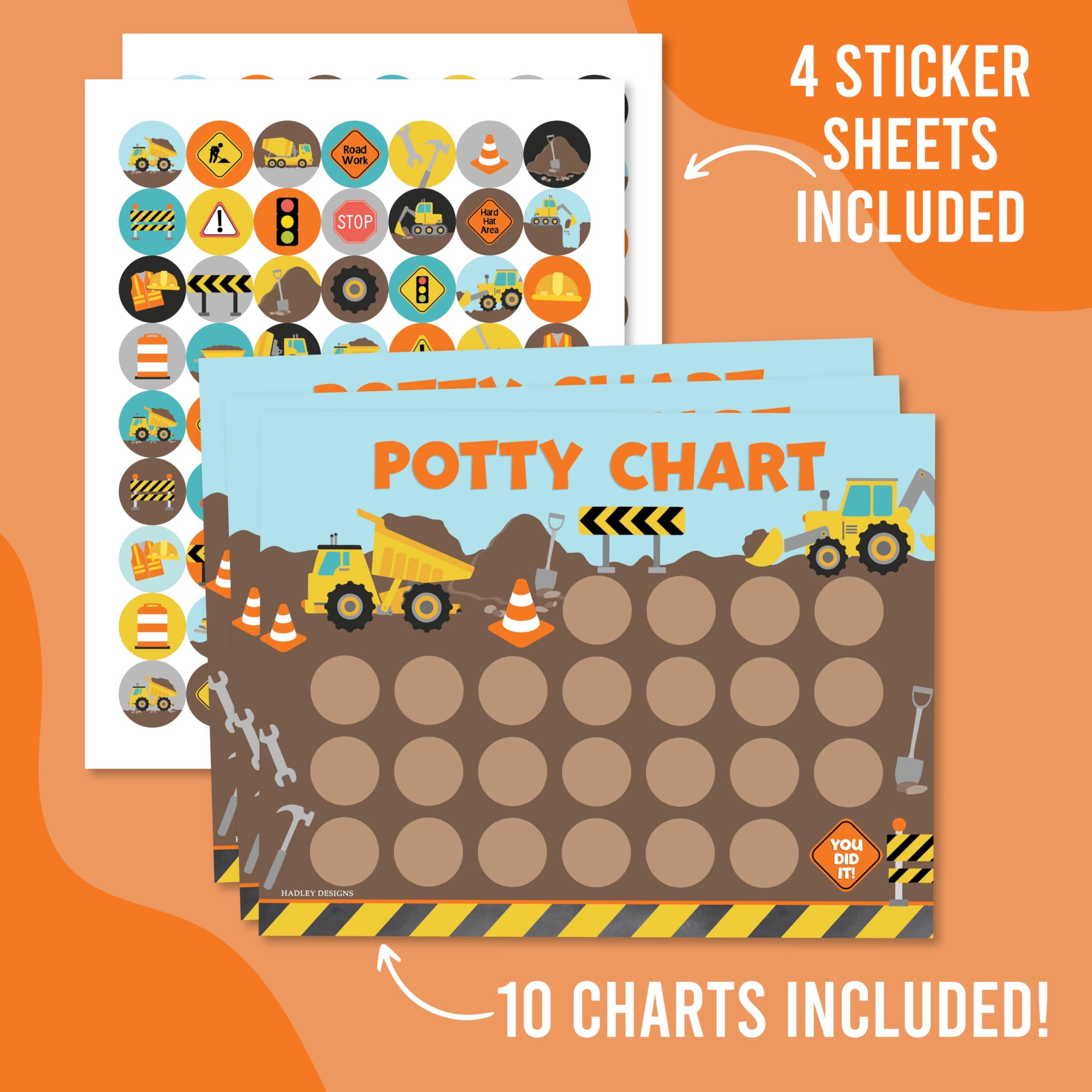 Hadley Designs Potty Training Chart for Boys with Fun Reward Stickers – 10 Potty Chart for Toddlers Boys, 8.5x11