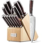 KEEMAKE Knife Block Set - 14 Piece Kitchen Knife Set with Block High Carbon Stainless Steel Ultra Sharp Chef Knife Sets Professional Kitchen Knives with Ergonomic Pakkawood Handle and Sharpener