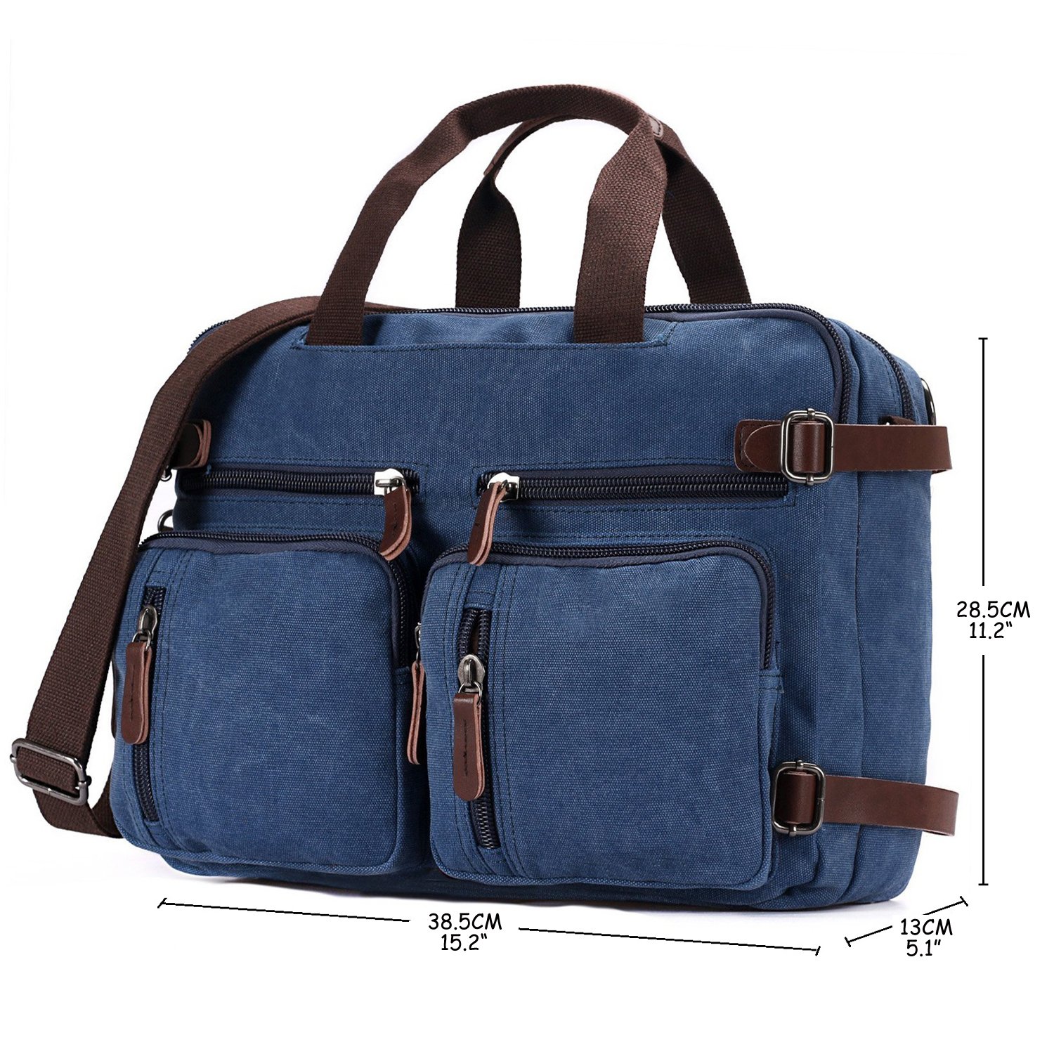 Mupack Vintage Canvas Laptop Backpack Messenger Bag Hybrid Briefcase Backpack Vintage Rucksack Satchel (Blue)