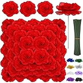 Rose Head Flowers with Stem - 108pcs Red Roses Artificial Flowers Bulk - Silk Rose Fake Flower for Wedding Bouquet Party Home Decor DIY Baby Shower Centerpieces Tables Decoration