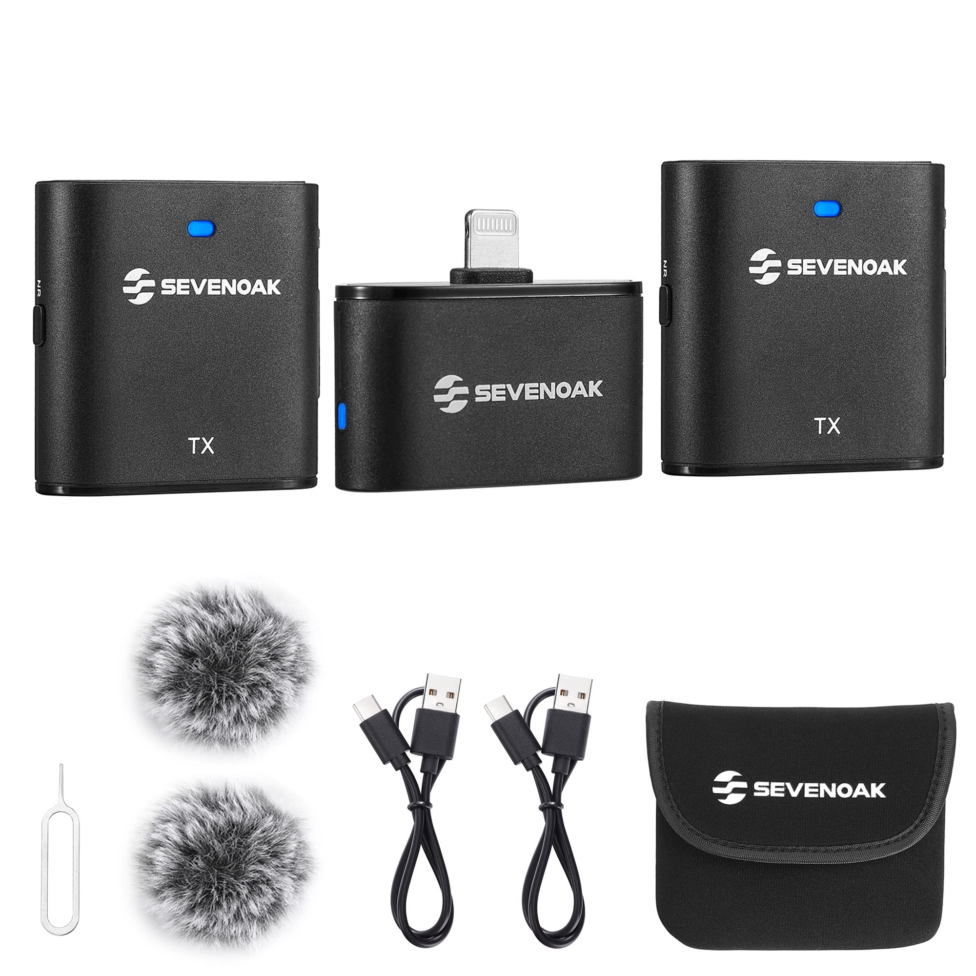 Sevenoak Wireless Lavalier Microphone, with Noise Cancellation/Mute, Lapel Wireless Mic with Stereo/Mono for iPhone iPad Video Recording Interview Vlog Live Stream SKM-S2 D (2 Transmitter +1Receiver)