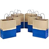 Hallmark 13" Large Paper Gift Bags (Pack of 6 - Blue & Kraft) for Hanukkah, Birthdays, Weddings, Graduations, Father's Day, Baby Showers, Bridal Showers