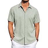 J.VER Men's Linen Shirts Casual Short Sleeve Button Down Shirt Beach Vacation Cruise Summer Wedding Cotton Tops