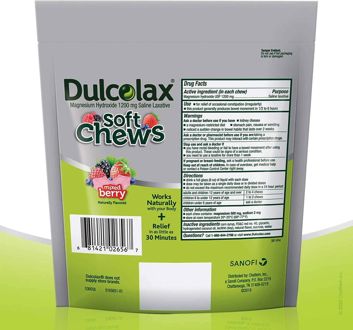 Dulcolax Soft Chews Stimulant Free & Gentle Constipation Relief, Mixed Berry, 60 Count: Health & Personal Care