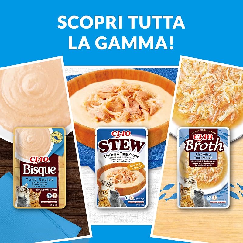 Ciao Bisque, Multipack Pollo, Manzo, Tonno e Salmone, 960g