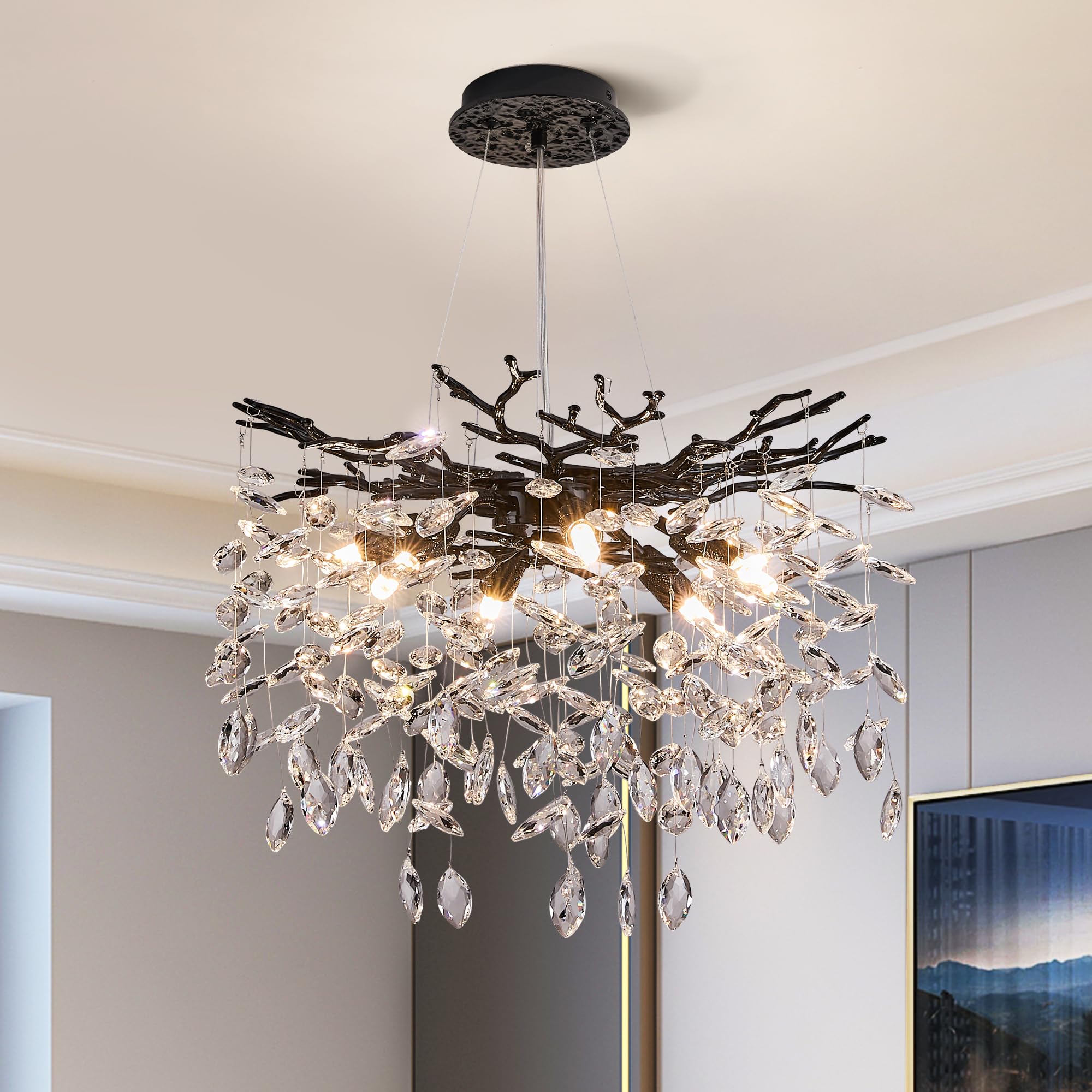 Modern Tree Branch Crystal Chandelier Luxury Black
