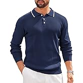 COOFANDY Mens Knit Polo Sweaters Long Sleeve Vintage Polos Casual Dress Pullover Old Money Tops