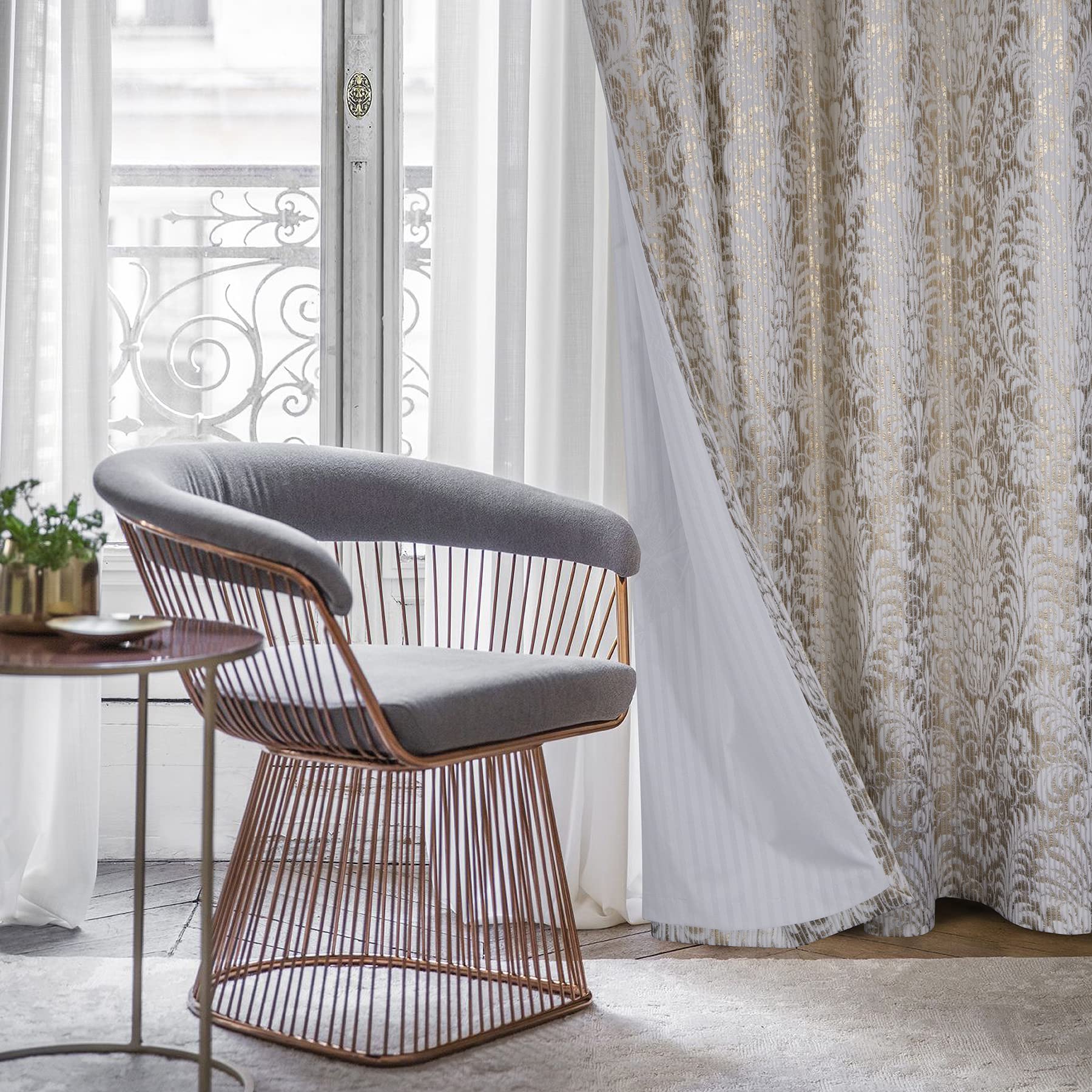 always4u 100% Blackout Curtains for Bedroom Thermal Insulated Velvet Curtain Eyelet Floral Gold Foil Print for Living Room Fully Lined Window Drapes 1 Pair White W46*L54 Inches