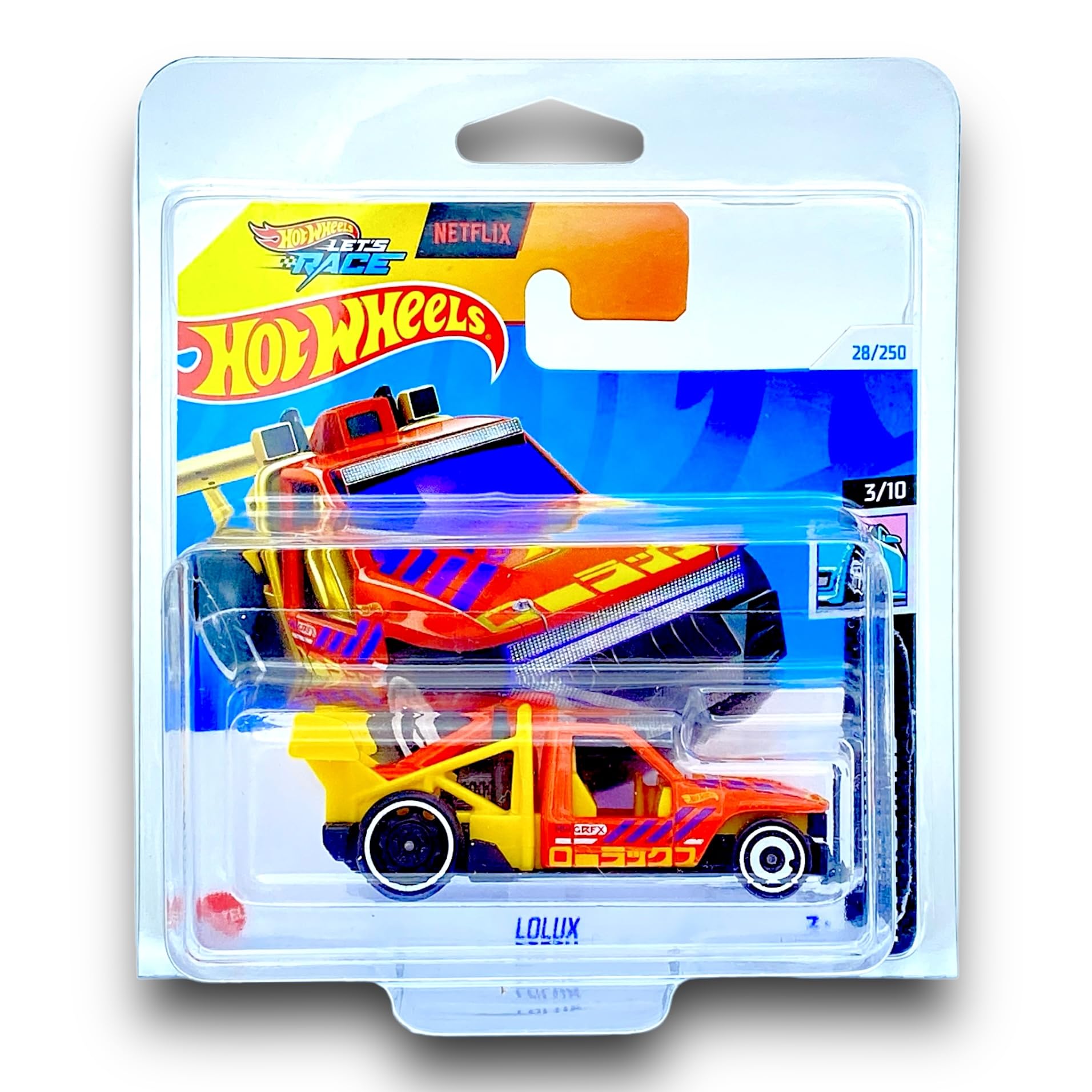 Hot Wheels Lolux (Orange & Yellow Let's Race) 3/10 HW Modified - 2024-28/250 (Short Card) - COMES IN A GENUINE KLAS CAR KEEPER PROTECTOR CASE - HTC90