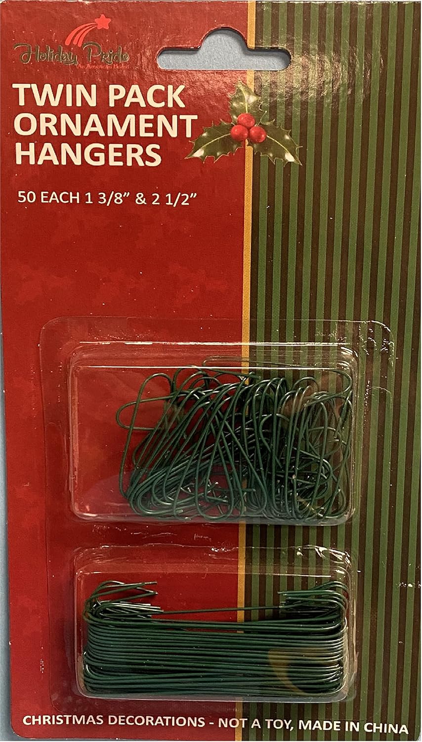 Ornament Hooks - Holiday Pride Green Christmas Tree Ornament Hooks - 100 Pack Christmas Ornament Hangers for Christmas Tree Decorations - Combo Pack - 50 Large & 50 Small Hooks - Green Metal Ornament Hangers