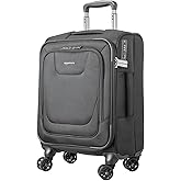 Amazon Basics 20" Carry-On Luggage, Softside Suitcase With TSA Lock, 8 Spinner Wheels, Telescoping Handle, Front Exterior Pocket, 3 Interior Pockets, Black