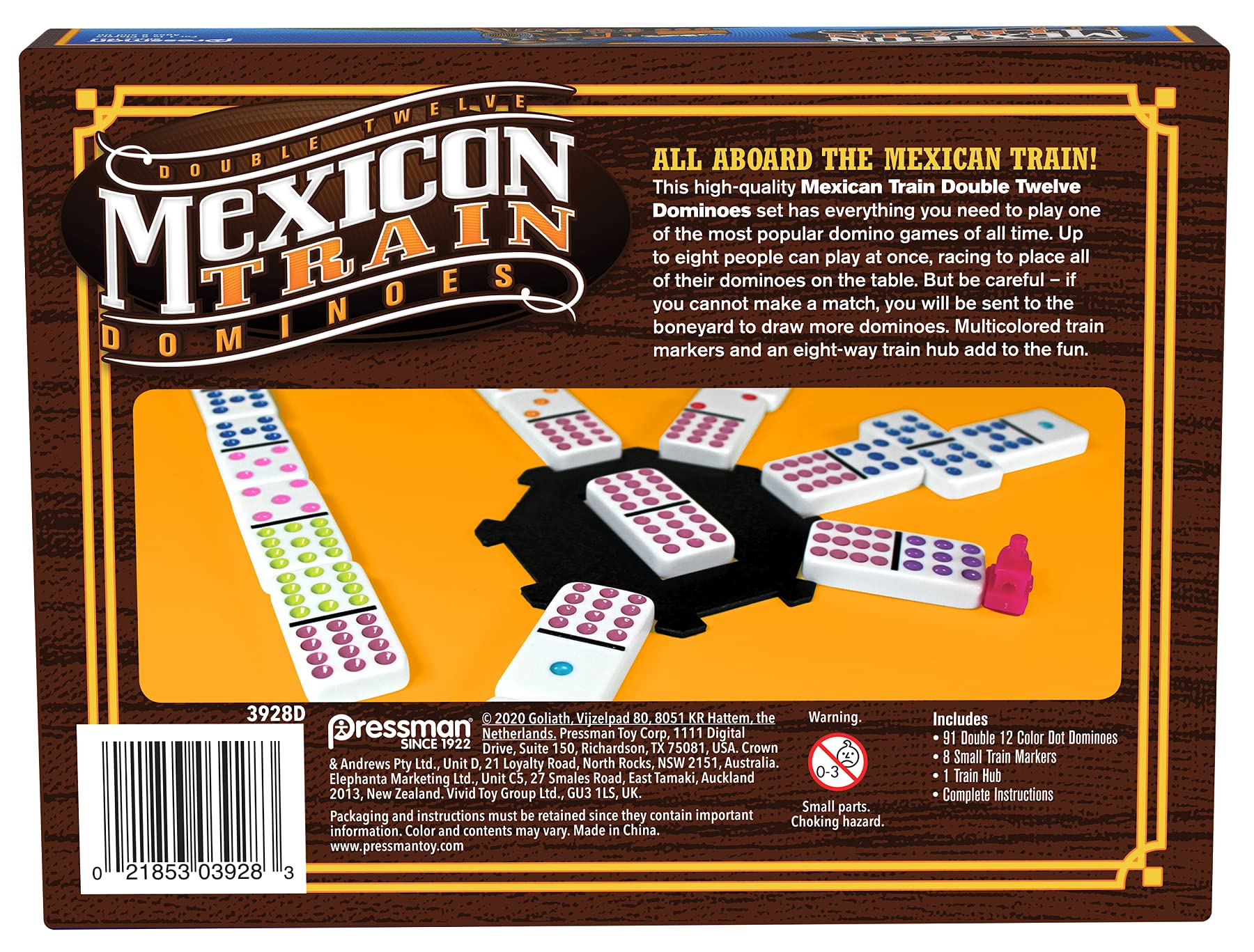 Mexican Train Dominoes - Beautiful Color Dot Double 12 Dominoes Set - Includes Train Markers and Hub by Pressman Multi Color, 5