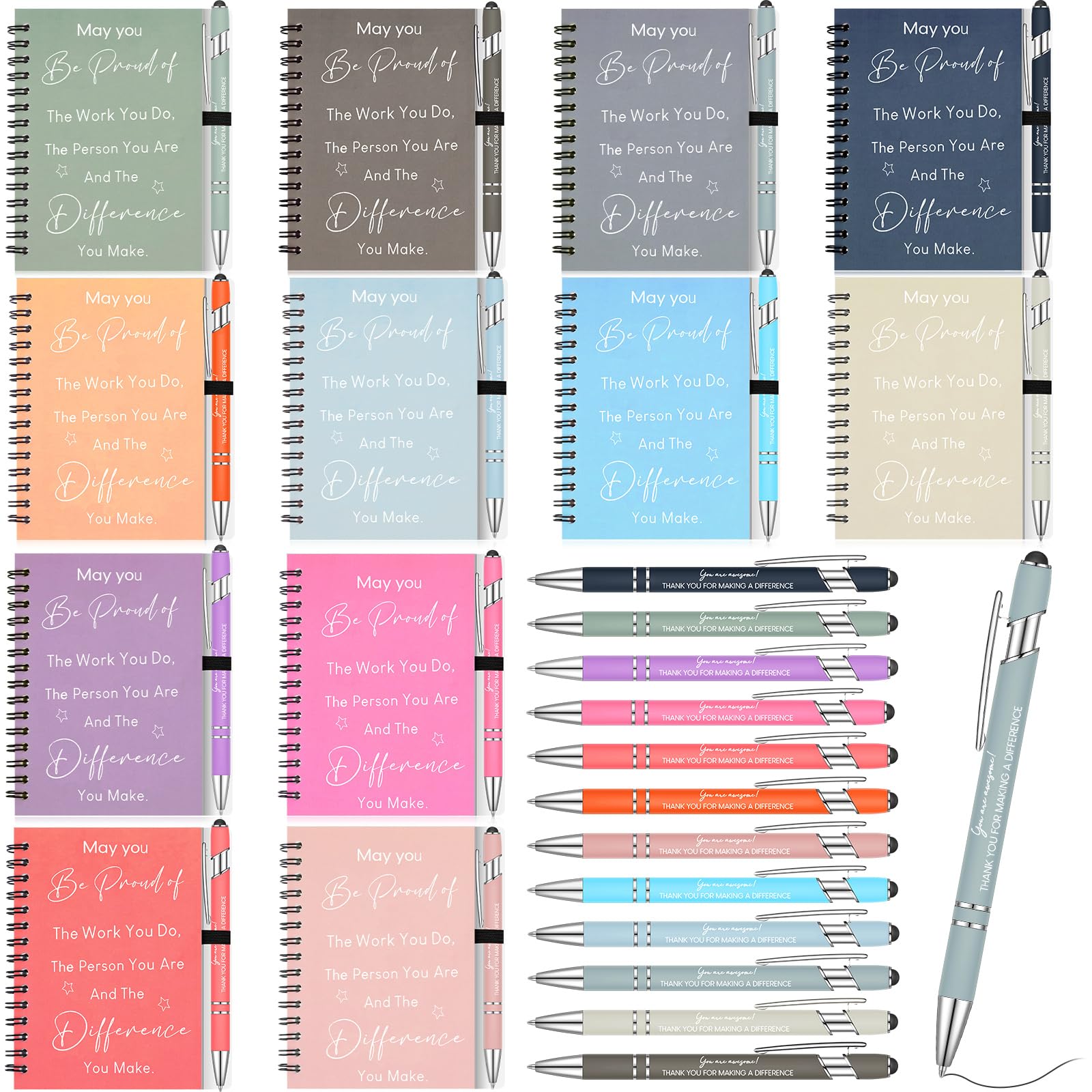 Sinmoe 12 Sets Employee Appreciation Gift Thank You Farewell Gifts for Coworkers 12pcs Bulk Inspirational Motivational Quotes Ballpoint Pens and 12pcs Encouraging Notebook Kraft Lined Notepad Job