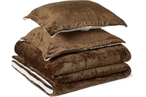 �鶹�� Basics Reversible Sherpa Comforter Set with Pillow Sham, Brown, King