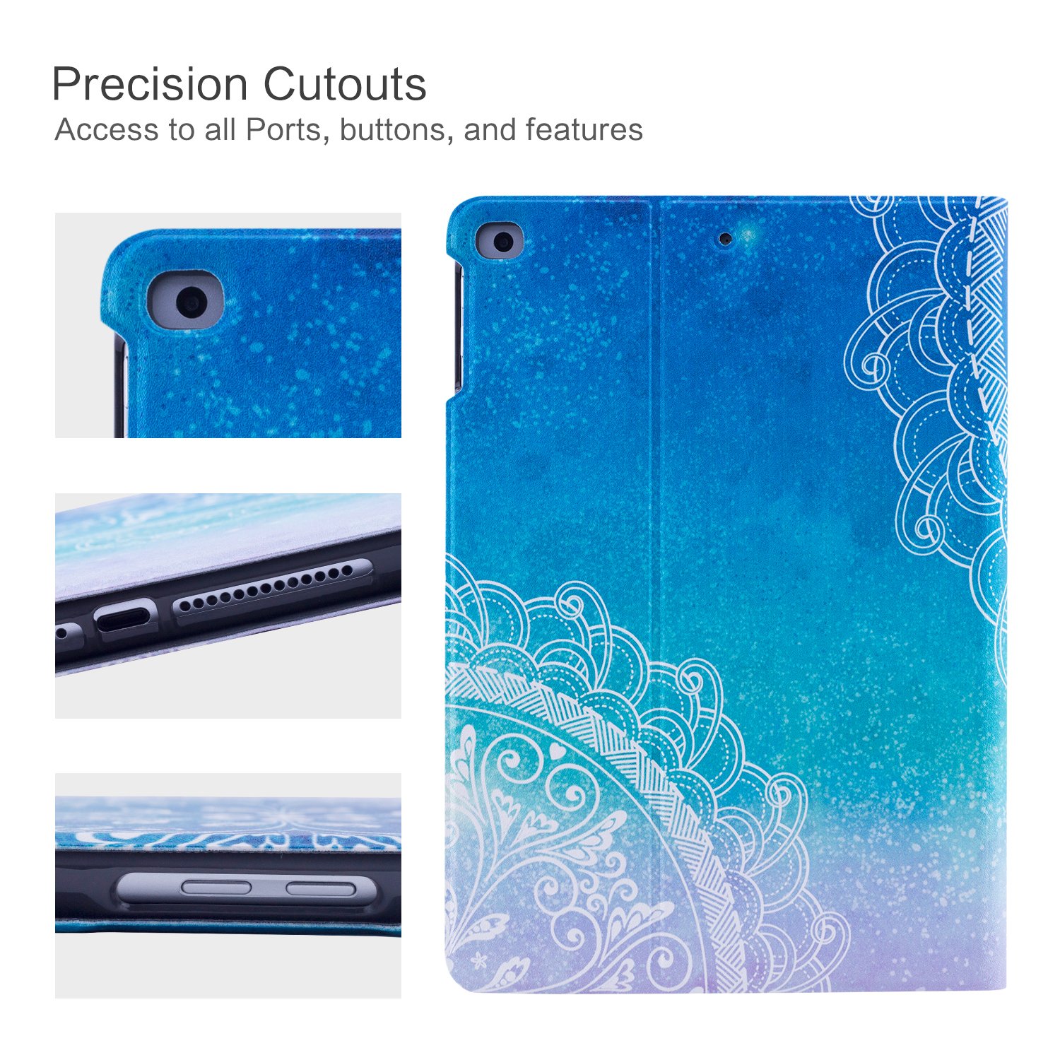 Dopup iPad 9.7 Case 2018/2017 iPad Case, Premium Leather Folio Case Cover for Apple iPad 9.7 inch, Multiple Viewing Angles Stand, Also Fits iPad Air 2/ iPad Air (Blue Mandara)