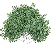 mizii 36pcs Italian Ruscus Artificial Greenery Stems Silk Green Leaves 20in Fake Spray Plants Stem Garland Greenery Decoration for Centerpieces Wedding Arch Flower Bouquet Table Room Wall Decor (36)