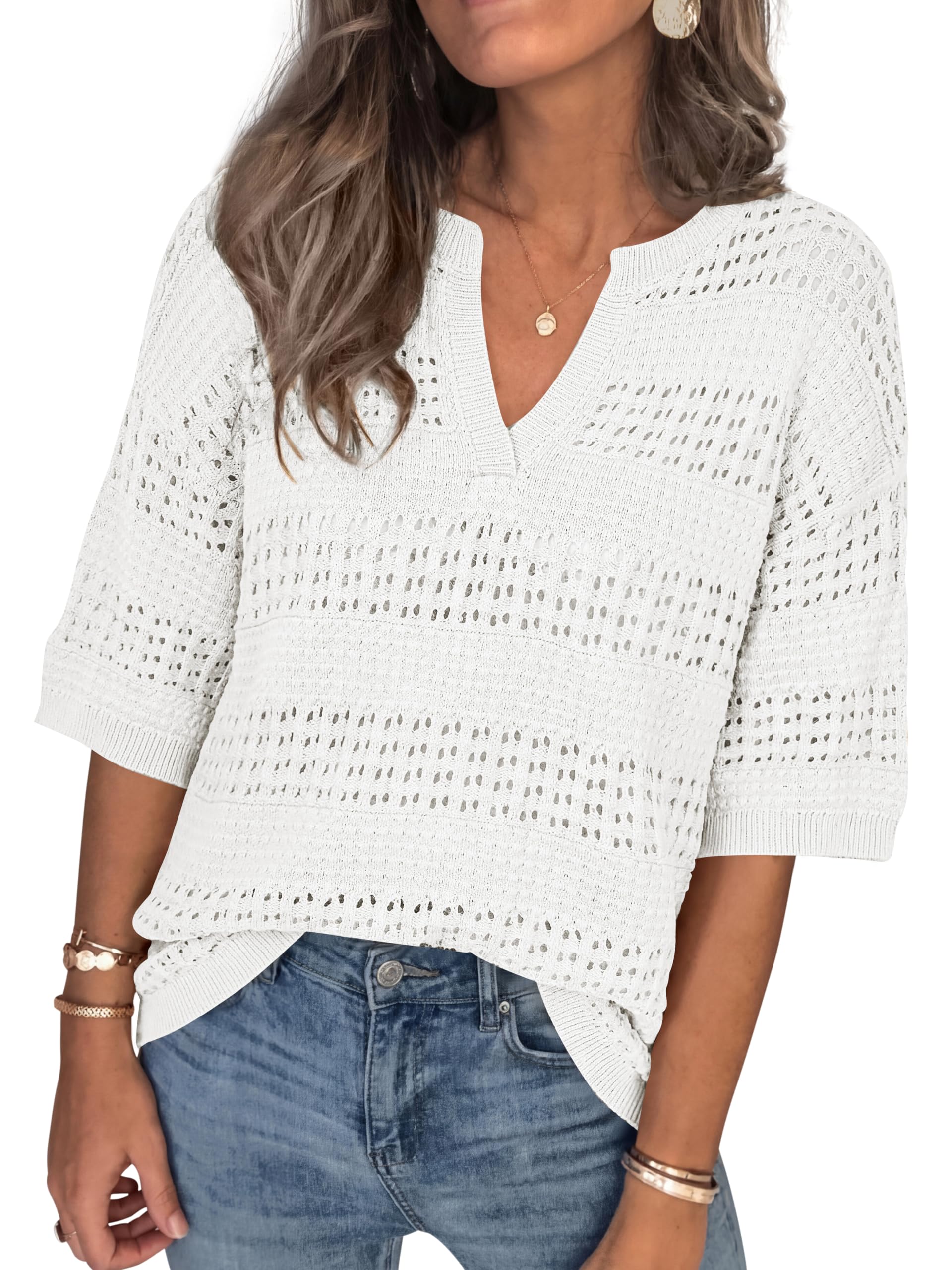 Photo 1 of ***MEDIUM*** PRETTYGARDEN Women's Spring Sweaters 2026 Casual Hollow Out Crochet Knit Loose Fit Pullover Going Out Top Fashion Clothes (White, MEDIUM)