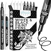 Utillo Craft Black and White Paint Pens (8-Pack) Extra Fine 0.7mm | Paint Markers for Metal, Fabric, Wood, Glass, Paper, Plas