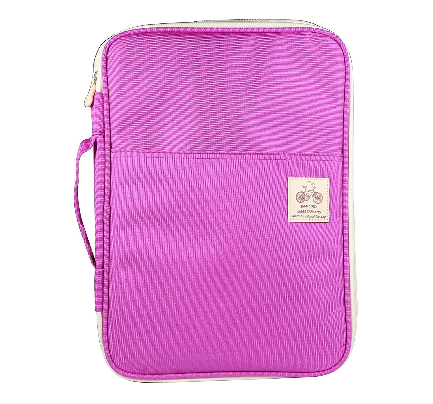 OMALOO A4 Document Case Multi-Functional Passport Holder Wallet File Organiser Portable Handbag Message Bag for Travel Holiday Office(Purple)