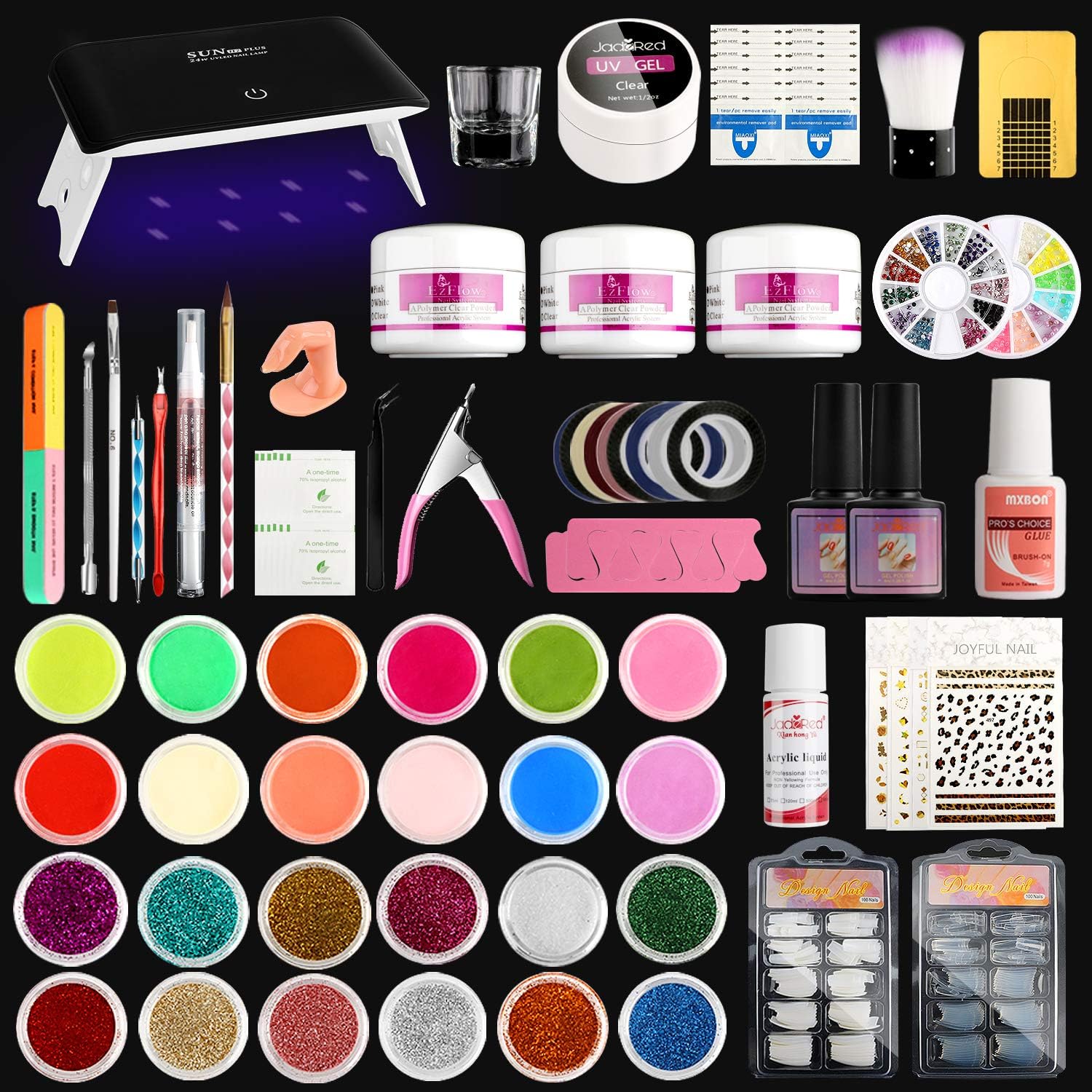 Acrylic Nail Art kit With UV Lamp, Acrylic Glitter Powder with Acrylic