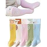 BEHELE Baby Toddler Knee High Non-Skid Socks Boy Girl Non Slip Socks Newborn Infant Floor Crawling Stockings 5 Pairs