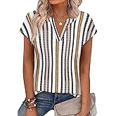 WIHOLL Womens Summer Tops V Neck T Shirts Cap Sleeve Business Casual Outfits Loose Fit Beach Vacation Clothes Basic Tees