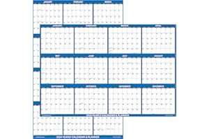 SWIFTMAPS 32" x 48" SwiftGlimpse 2024 Wall Calendar Erasable Large XL Wet & Dry Erase Laminated 12 Month Annual Yearly Wall Planner, Reversible, Navy