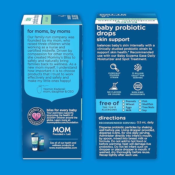 MOMMY’S BLISS BABY PROBIOTIC DROPS SKIN HEALTH SUPPORT, 6 BILLION CELLS PER SERVING, AGE: NEWBORN & UP, 15 ML (30 SERVINGS)
