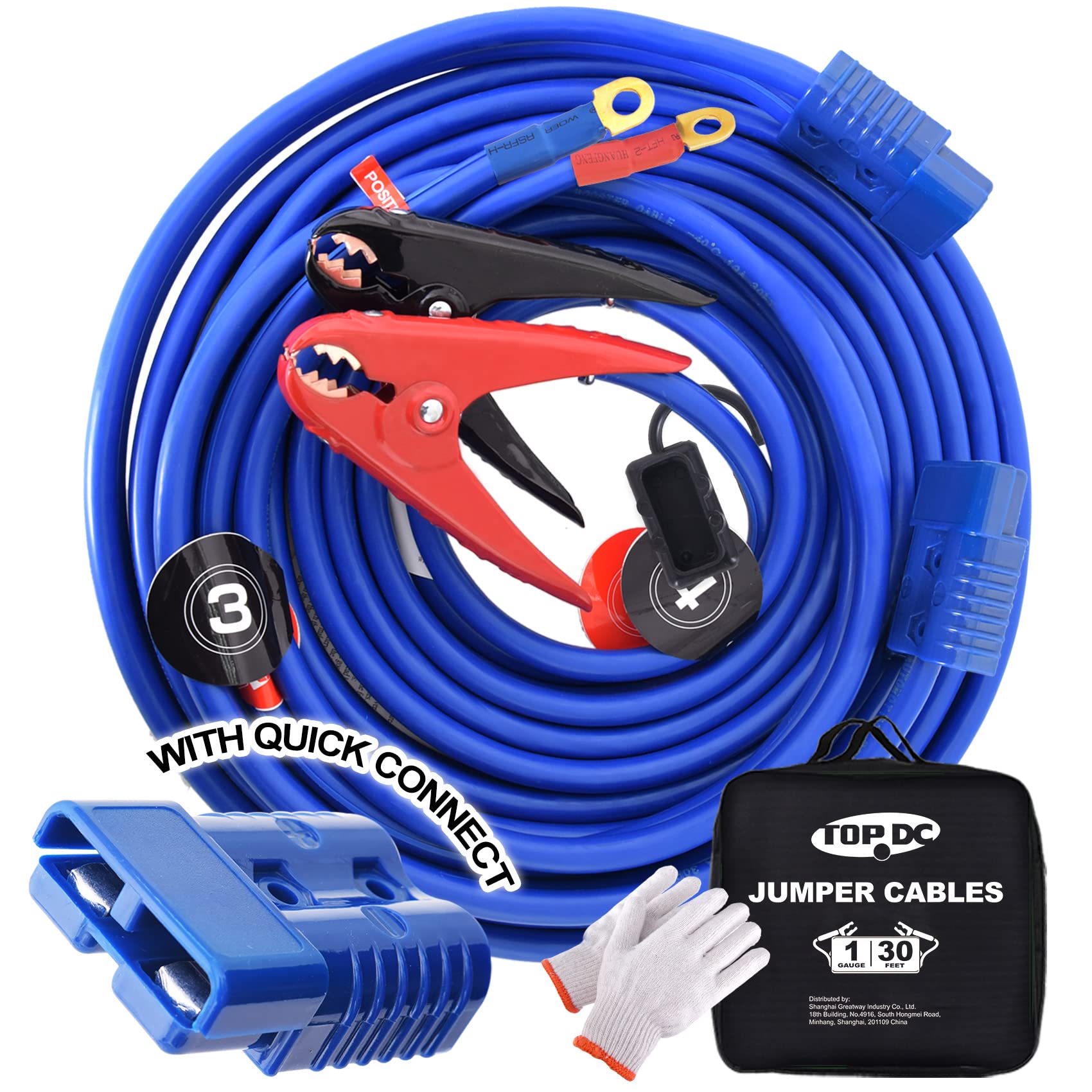 Photo 1 of TOPDC Quick Connect Plug Jumper Cables,1 Gauge 30 Feet 800A Booster Cables with UL-Listed Clamps, Heavy Duty Automotive Booster Jumper Cables for Car, SUV and Trucks with Carry Bag(TD-S02P0130)