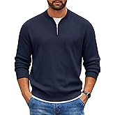 COOFANDY Mens Quarter Zip Pullover Slim Fit Knit Sweater Lightweight Mock Neck Casual Sweaters