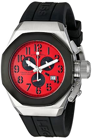 Swiss Legend Watches, Mens Trimix Diver Chronograph Red Dial Black Silicone, Model 10542-05-BB