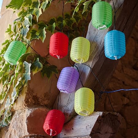 10er LED Solar Lampion Lichterkette bunt oval