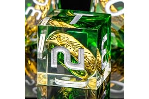 OUKELANWO Resin Dungeons and Dragons Dice Set D&D with Box, 7 Pcs Polyhedral Sharp Edge Lord of The Rings DND Dice, Green RPG D and D Role Playing Dice D20 D12 D10 D8 D6 D4