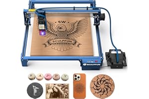 SCULPFUN S30 Laser Engraver with Auto Air Assist Pump & Nozzle, Limit Switchs, 5W CNC Laser Cutter, Industrial Grade Accuracy Engraving Machine, 10 Times Longer Laser Service Life
