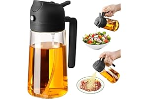 Oil Spray Bottle with Atomizer, Glass Dispenser with Handle and Nozzle for Cooking (black)