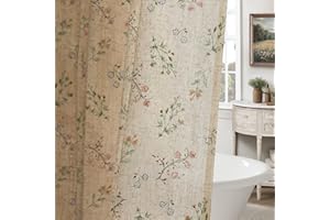 XOGUIBO Floral Farmhouse Vintage Linen Shower Curtain, French Country Shower Curtains for Bathroom, 72Wx72H
