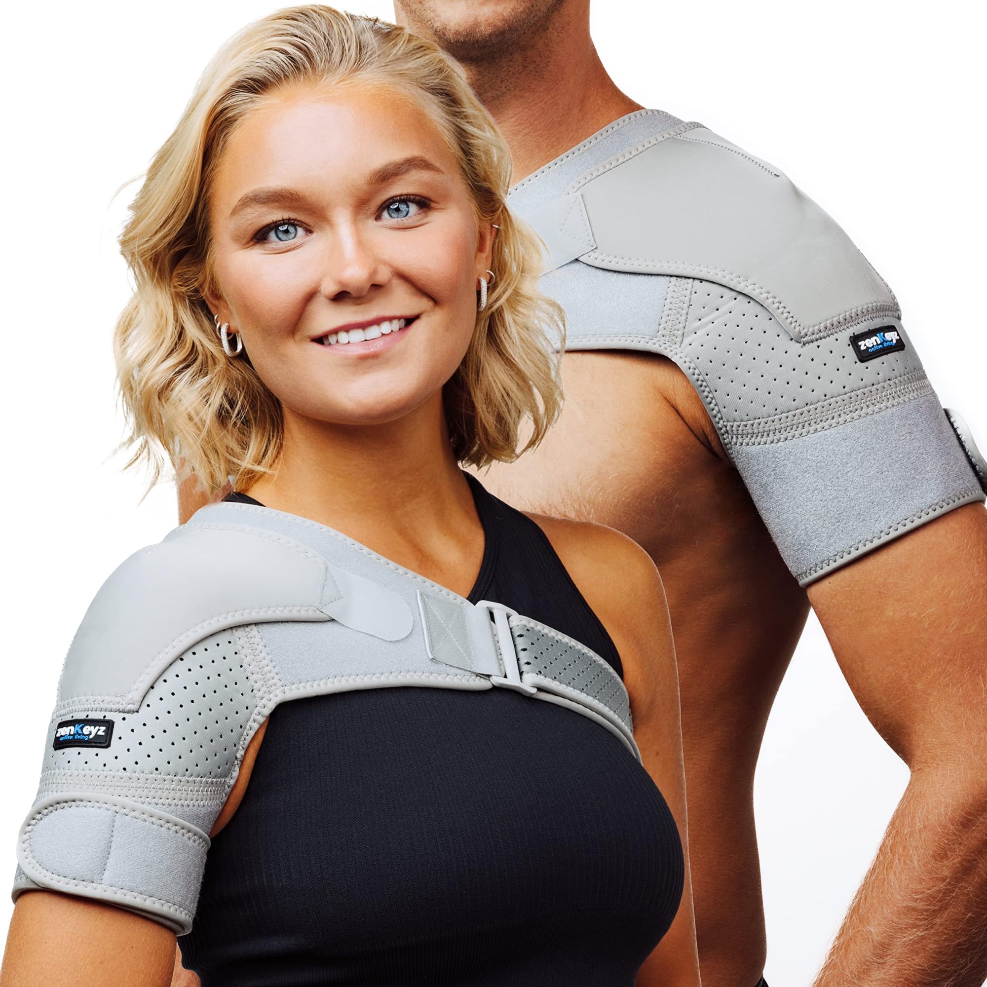 Photo 1 of ZENKEYZ Shoulder Brace for Women & Men, Torn Rotator Cuff Shoulder Support, Copper Compression Sleeve - Dislocation, Injury Pain Relief Arm Sleeves for Men & Women, Left & Right (Black, L/XL)