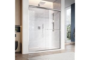 SUNNY SHOWER 60 in.W x 72 in.H Glass Shower Door, Semi Frameless Double Sliding Shower Door, 1/4" Clear Glass, Chrome Finish