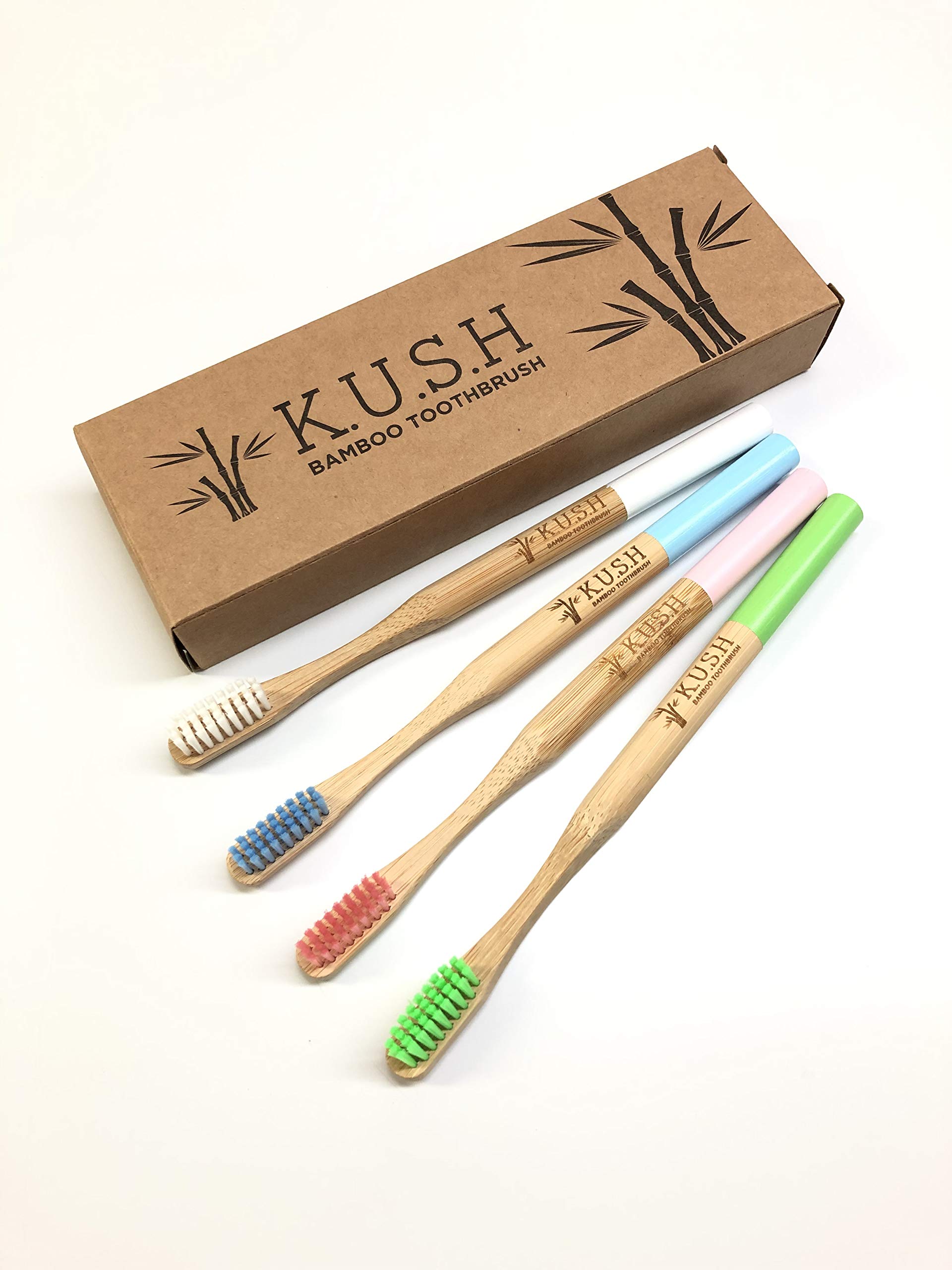 KUSH Bamboo Toothbrushes | Multi 4 Pack | Eco-Friendly & Natural Organic Wooden Toothbrush| Biodegradable | BPA Free | Soft Bristles Toothbrushes, Perfect eco Gifts for Home and Travel