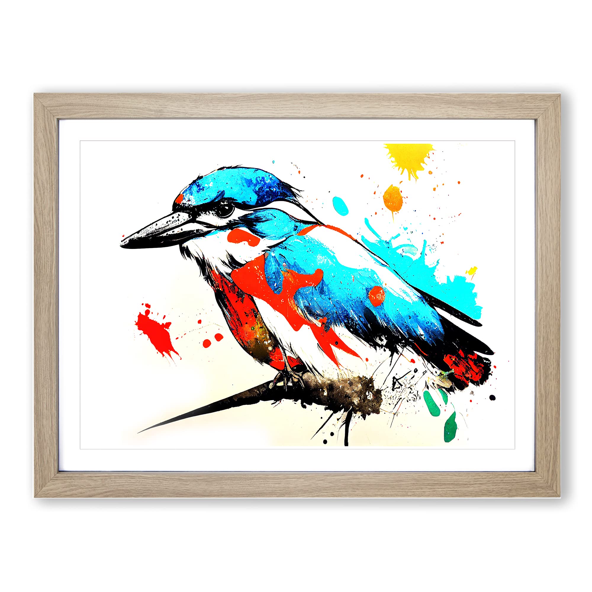 Kingfisher Bird Splash Vol.4 Abstract Framed Print | A4 Oak Framed Wall Art | Ready to Hang | Abstract Fantasy Picture | Living Room Bedroom Lounge Office