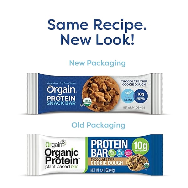 ORGAIN ORGANIC PLANT BASED PROTEIN BAR, CHOCOLATE CHIP COOKIE DOUGH 12 CT