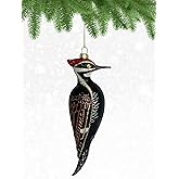 Cobane Studio Pileated Woodpecker Ornament - Hand-Blown Glass Bird Ornament - Hand-Painted Christmas Tree Decoration - Home Decor Gift for Bird Lovers