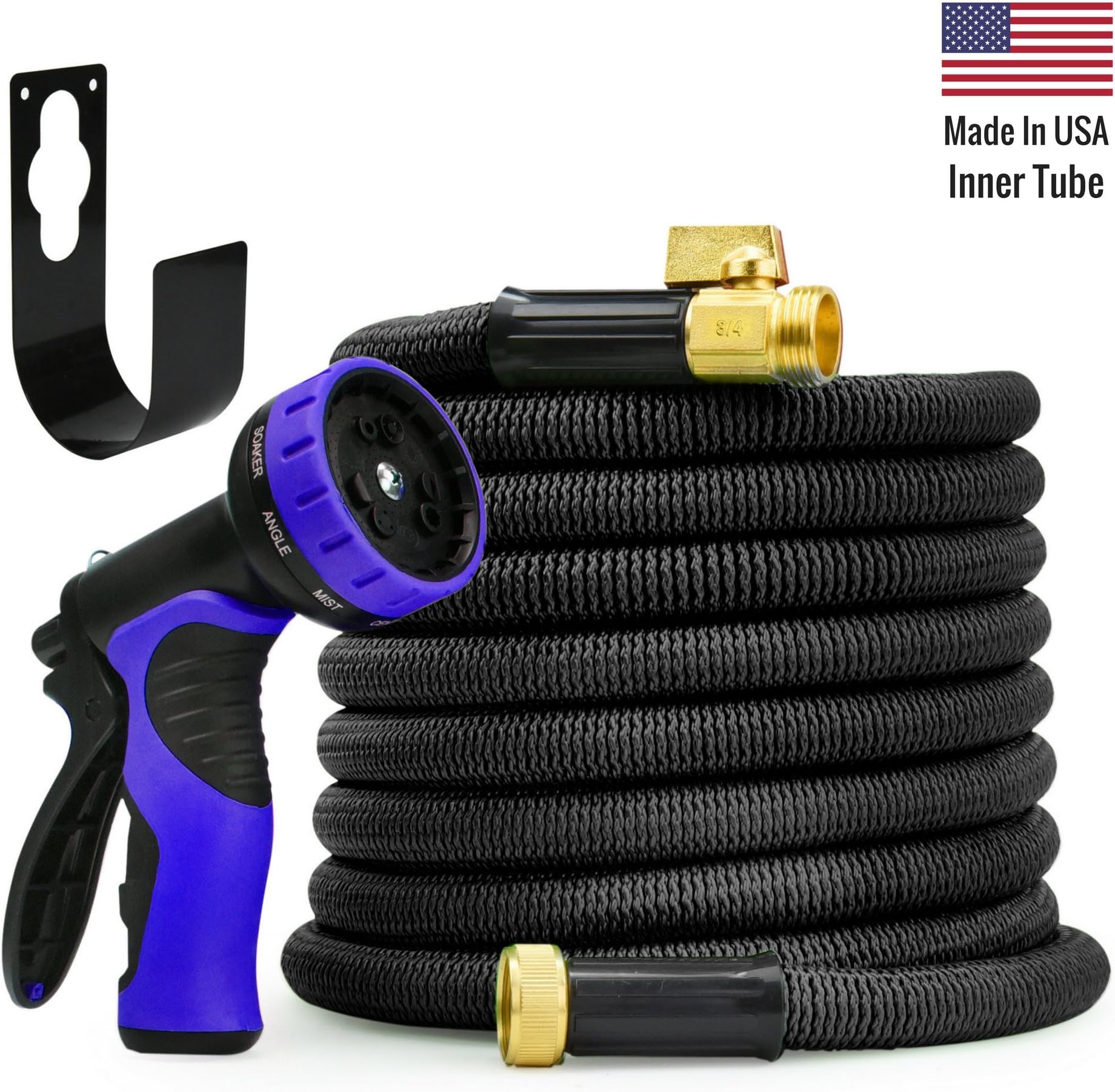 New World's Strongest Expandable Garden Hose Set with MADE IN USA inner tube material & new 3750D Stronger Fabric, Garden Hose Expanding Hose Flexible Hose Expandable Hose (50ft, Black) - UPGRADED