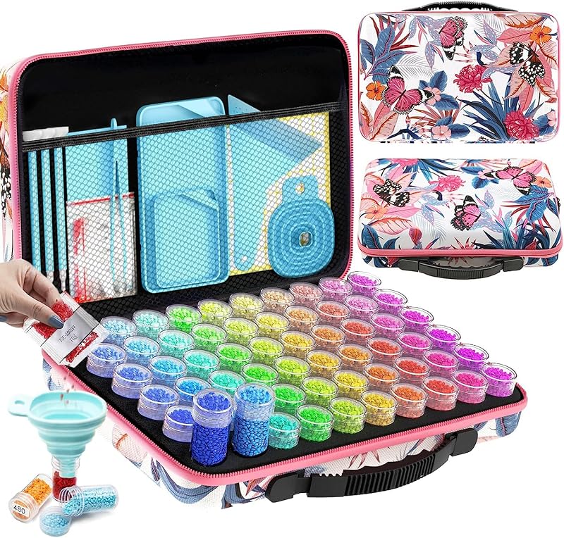 ARTDOT 60 Slots Diamond Painting Storage Box Kit Pink 101pcs Tools