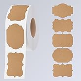 300 PCS Kraft Blank Stickers, 5 Fancy Shapes Labels Blank Stickers Roll Rustic Name Tags with Permanent Adhesive for File Folders, Food Jars, Gift Tags, Home Office Business Uses (2” x 3”)