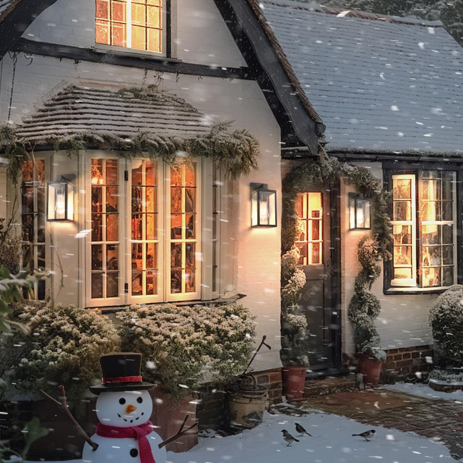 imizdlum 2-Pack Outdoor Wall Light Fixture with Tempered Glass, Exterior Wall Lantern with Easy-to-Clean Design, Waterproof Anti-Rust Wall Sconce for Front Porch, Black, E26 Base