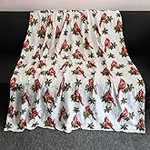 GLOBLELAND Christmas Cardinal Bird Throw 59x51 inch Holly Cozy Flannel Blanket for Women and Men Red and White Washable Fuzzy Throw Blanket for Couch Chair Sofa Bed Dorm Bedroom Home
