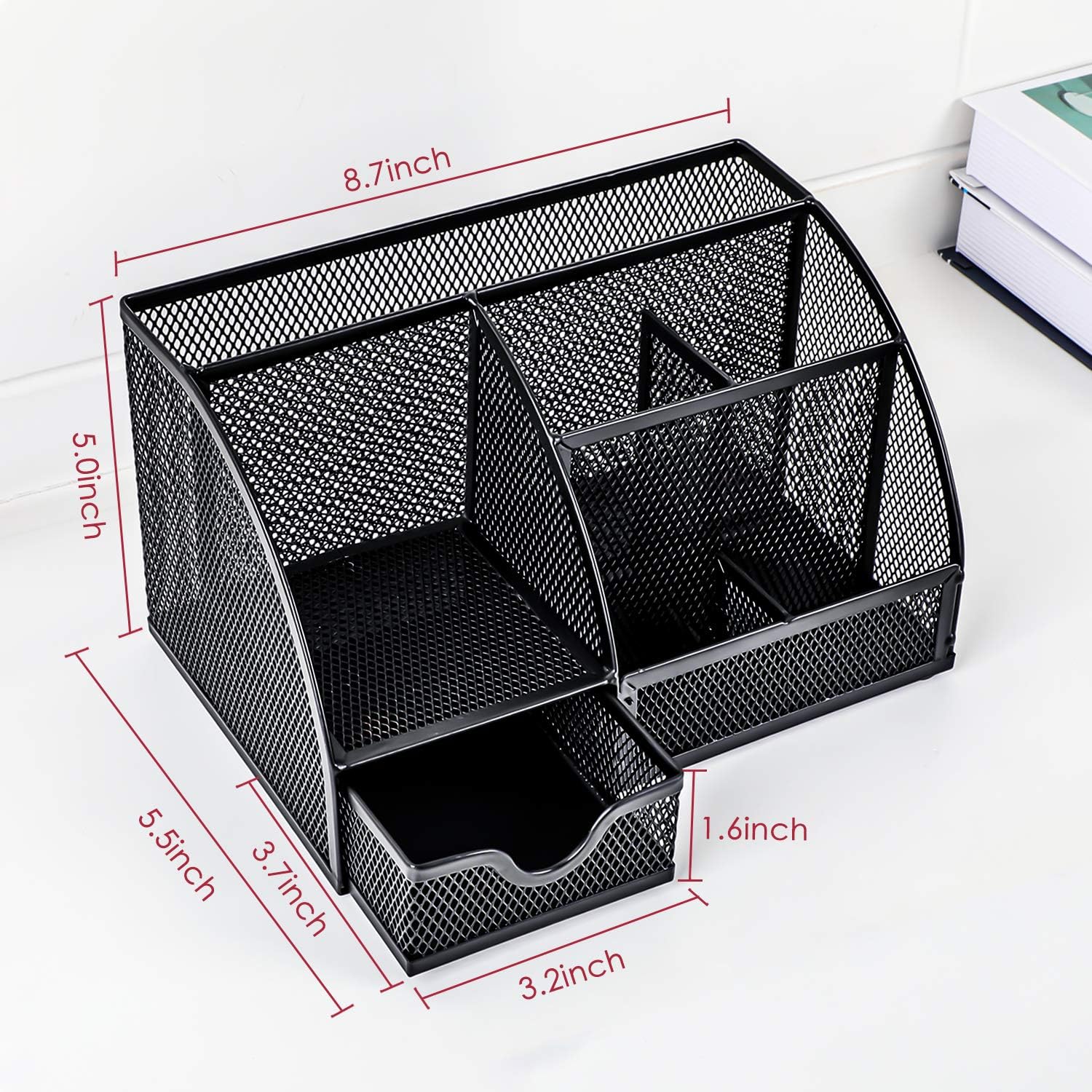 Mesh Desk Organizer Multifunctional Desktop Organizer Office Supplies Holder with 6 Compartments and 1 Drawer for Home, Office, School, Classroom, Workshop by Pipishell: Home Improvement