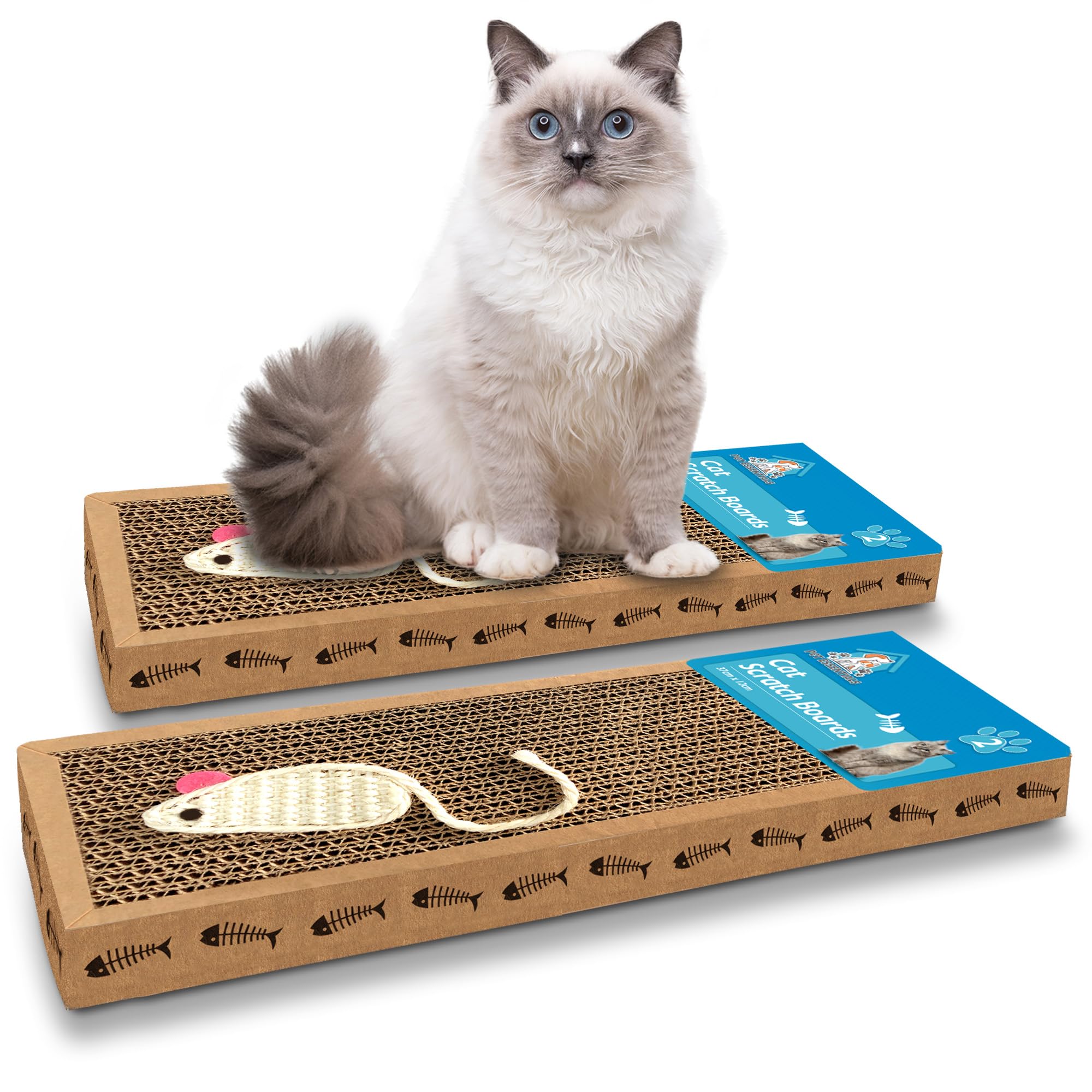 SOL 2pk Cat Scratching Board 37x12cm Cardboard Scratcher For Cats Reversible Board for Indoor Feline & Kitten, Aesthetic Long-Lasting, Protect Furniture, Provides Entertainment, Encourage Healthy Play